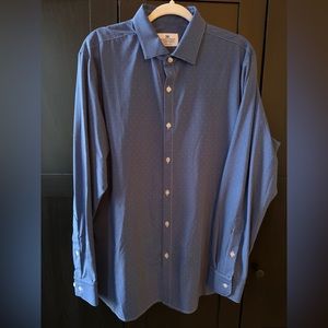 Mizzen+Main XL Trim Fit Blue Dress Shirt Dotted White
